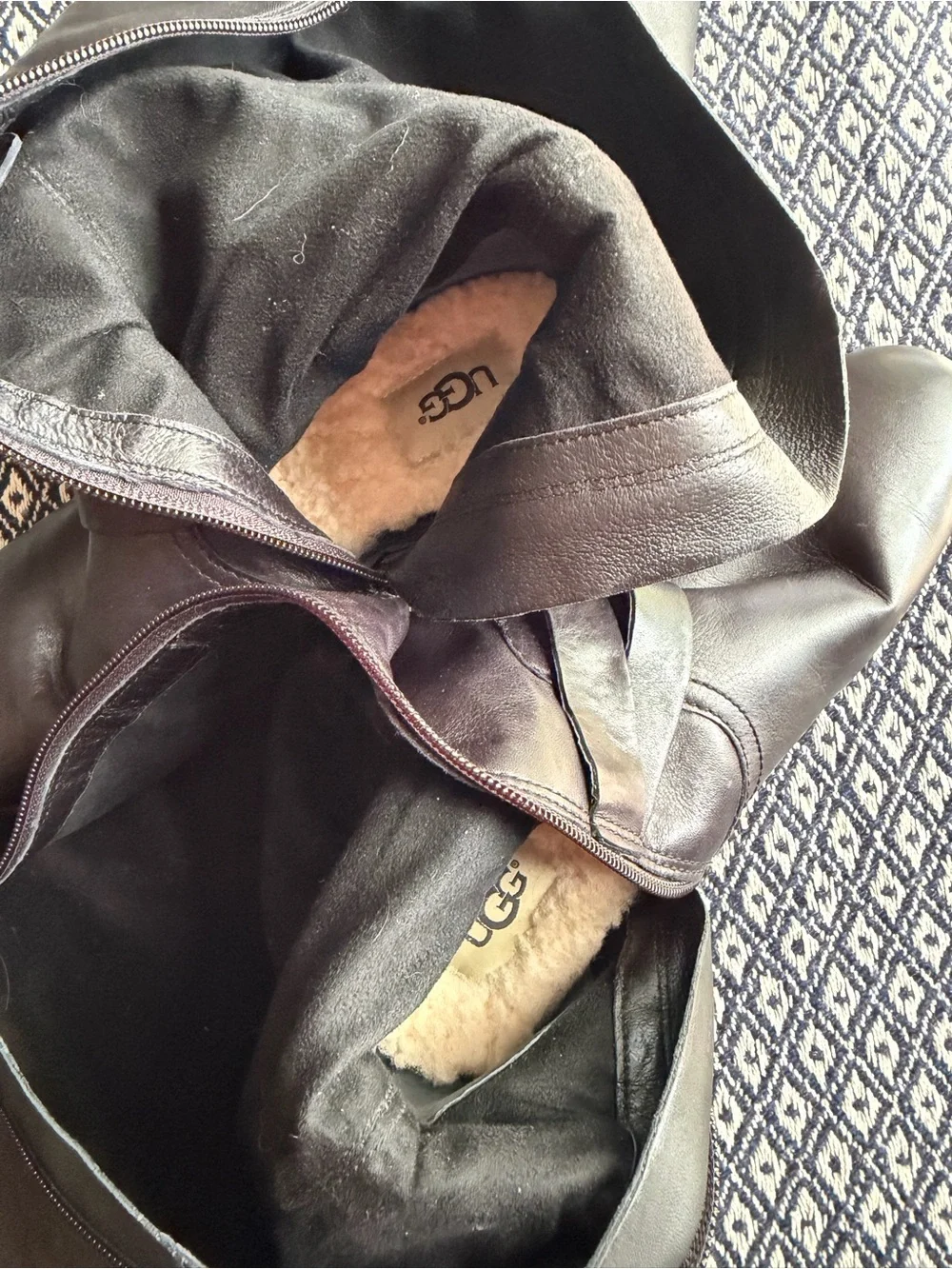 UGG black leather riding boots tall heeled Bess style over the knee size 7.5